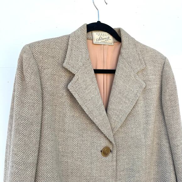 Vintage Women’s Caqueta Stroock Wool Herringbone Blazer Beige Jacket Large - Picture 5 of 6